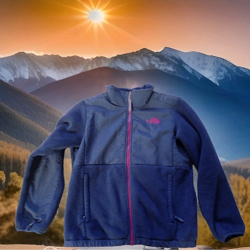 The North Face Fleece Jacket Girls L 14/16 Navy Blue Excellent Full Zip Denali